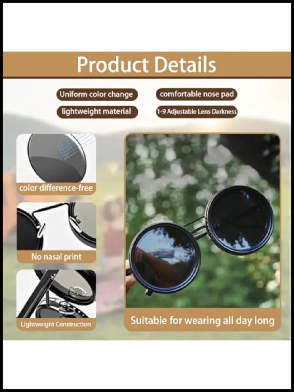 Adjustable Tint Polarized Sunglasses ND Filter Lenses for Men Beach Fishing
